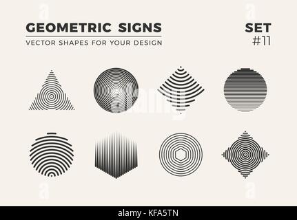 Set of eight minimalistic trendy shapes. Stylish vector logo emblems for Your design. Simple creative geometric signs collection. Stock Vector