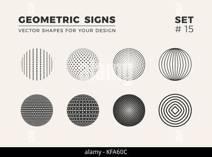 Set of eight minimalistic trendy shapes. Stylish vector logo emblems for Your design. Simple creative geometric signs collection. Stock Vector