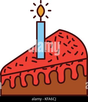 piece of cake with one candle celebrating the birthday Stock Vector