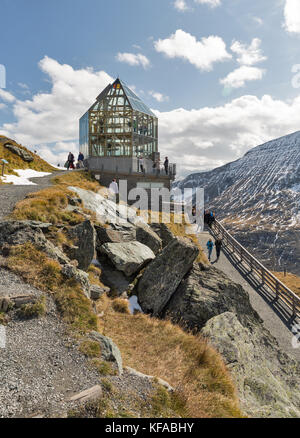 GROSSGLOCKNER, AUSTRIA - SEPTEMBER 23, 2017: Unrecognized people visit Wilhelm Swarovski Observation Tower on Kaiser Franz Josef glacier. Grossglockne Stock Photo