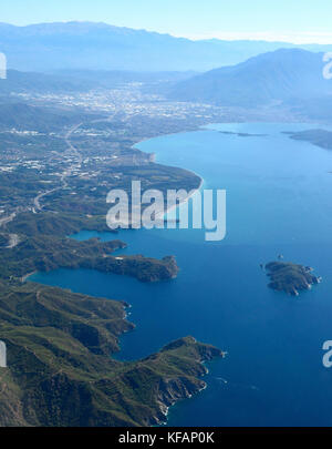 Aerial view over Gocek and Fethiye on the Meditteranean coast of Turkey. Stock Photo