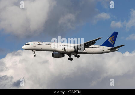 an Air Astana Boeing 757-200 on final-approach Stock Photo