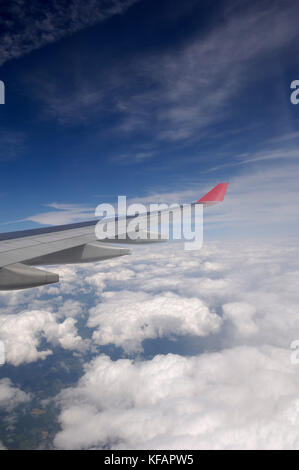 Airbus A330 trailing-edge of wing and winglet enroute LGW-MSP on flight-number NW43 Stock Photo