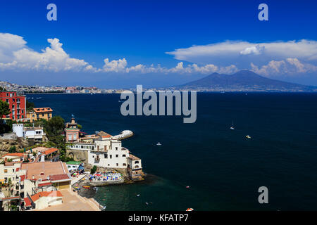 View of the Mount Vesuvius and the bay from Posillipo, Naples, Italy Stock Photo