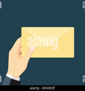 Businessman in formal suit holding an envelope with a letter for business concept. Vector flat design illustration. Stock Vector