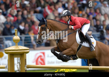 Sergio Alvarez Moya (ESP) riding Le Reve du Nabab, World Equestrian Games, Aachen, August 2006, Showjumping Speed and Handiness class Stock Photo