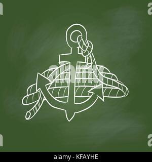 Hand drawing Anchor Cartoon on textured green board. Education Concept, Vector Illustration Stock Vector