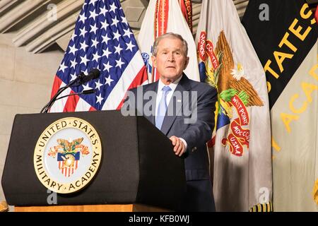 Former U.S. President George W. Bush (middle) receives the Sylvanus Thayer Award during a ceremony at the U.S. Military Academy at West Point October 19, 2017 in West Point, New York.   (photo by Michelle Eberhart via Planetpix) Stock Photo