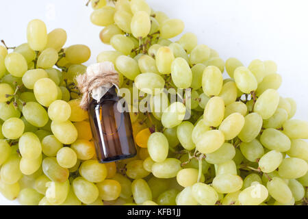 Grapes seeds oil isolated on white background with clipping path. Front view. Stock Photo