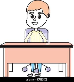 boy student sitting in the wood desk Stock Vector