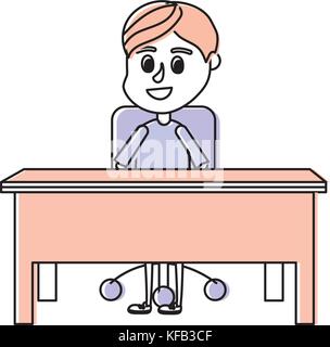 boy student sitting in the wood desk Stock Vector