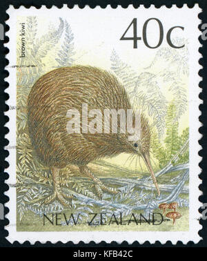 Postage stamp (New Zealand - Brown Kiwi) Stock Photo