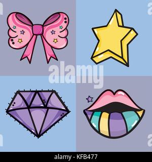 set fashion cute patch decoration design Stock Vector