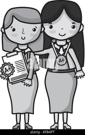 grayscale teacher with student to class education lesson Stock Vector ...