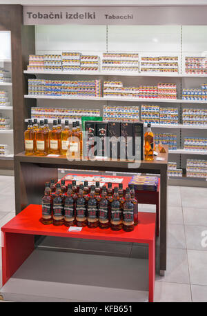 SKOFIJE, SLOVENIA - SEPTEMBER 21, 2017: Camel cigarette store shelf in  Travel Free shop. It is a highway retail outlet on the border between  Slovenia Stock Photo