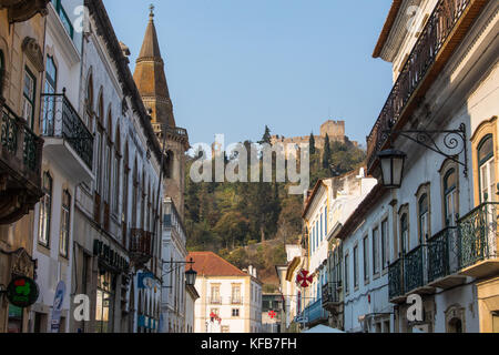 Narrow street in old town beneath the Convent of Christ, Tomar, Ribatejo Province, Portugal Stock Photo