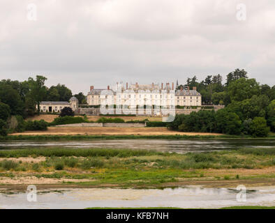 The Château de Menars,seen across the Loire, Menars, near Blois, Loir-et-Cher, France, Europe Stock Photo