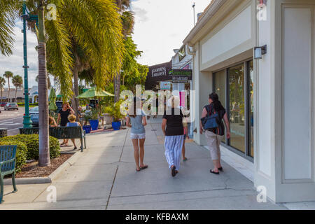 People shopping on St. Armands Circle on Lido key in Sarasota Florida Stock Photo