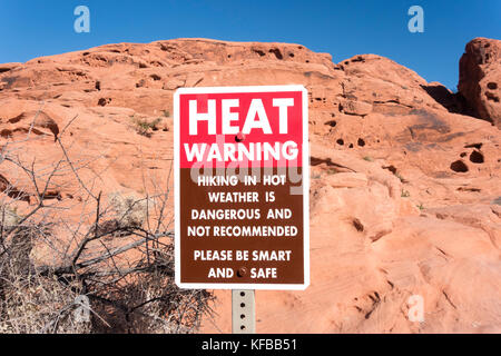 Valley of Fire State Park Nevada heat warning sign Stock Photo