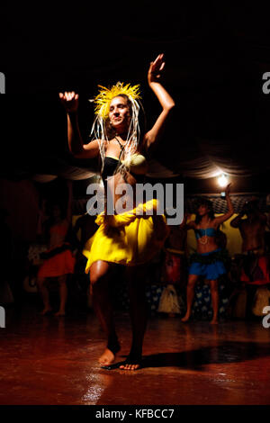 EASTER ISLAND, CHILE, Isla de Pascua, Rapa Nui, a Maki Maki dance performance, which provided great energy and a bit of audience participation Stock Photo