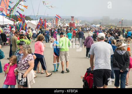 USA, Washington State, Long Beach Peninsula, International Kite Festival, the row of food and kite vendors at the kite festival