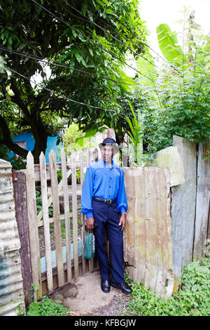 JAMAICA, Port Antonio. Joseph 'Powder' Bennett of the Mento band, The Jolly Boys. Stock Photo