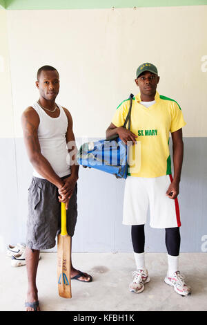 JAMAICA, Oracabessa. Portrait of Cricket Players at the Eden Park Sport Complex. Stock Photo