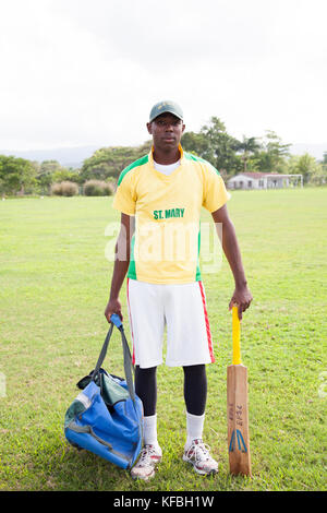 JAMAICA, Oracabessa. Portrait of Cricket Players at the Eden Park Sport Complex. Stock Photo