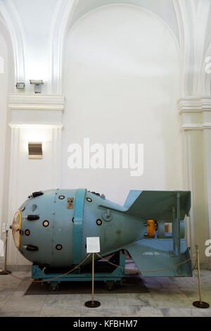 RUSSIA, Moscow. The first Soviet nuclear bomb on view at the Polytechnical Museum. Stock Photo