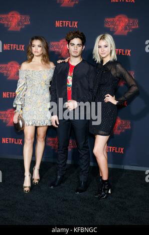 Los Angeles, CA, USA. 26th Oct, 2017. Isabel May, Paris Berelc, Emery Kelly at arrivals for NETFLIX'S STRANGER THINGS 2 Premiere, Regency Bruin Theatre, Los Angeles, CA October 26, 2017. Credit: Elizabeth Goodenough/Everett Collection/Alamy Live News Stock Photo