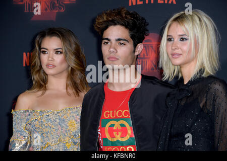 Los Angeles, USA. 26th Oct, 2017. Paris Berelc, Emery Kelly & Isabel May at the premiere for Netflix's 'Stranger Things 2' at the Westwood Village Theatre.  Picture; Sarah Stewart Credit: Sarah Stewart/Alamy Live News Stock Photo