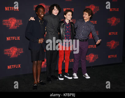 Los Angeles, USA. 26th Oct, 2017. Caleb McLaughlin, Finn Wolfhard, Noah Schnapp, and Gaten Matarazzo arrives at the Premiere Of Netflix's 'Stranger Things' Season 2 at Regency Bruin Theatre on October 26, 2017 in Los Angeles, California Credit: Tsuni / USA/Alamy Live News Stock Photo