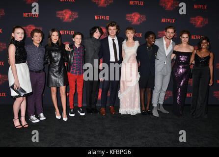 Los Angeles, USA. 26th Oct, 2017. Sadie Sink + Gaten Matarazzo + Millie Bobby Brown + Noah Schnapp + Finn Wolfhard + Joe Keery 066 arrives at the Premiere Of Netflix's 'Stranger Things' Season 2 at Regency Bruin Theatre on October 26, 2017 in Los Angeles, California Credit: Tsuni / USA/Alamy Live News Stock Photo