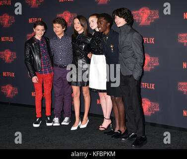 Los Angeles, USA. 26th Oct, 2017. Sadie Sink, Gaten Matarazzo, Millie Bobby Brown, Noah Schnapp, Finn Wolfhard, Joe Keery 021 arrives at the Premiere Of Netflix's 'Stranger Things' Season 2 at Regency Bruin Theatre on October 26, 2017 in Los Angeles, California Credit: Tsuni / USA/Alamy Live News Stock Photo