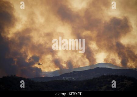 Wildomar, CA, USA. 26th Oct, 2017. Firefighters battle the Wildomar wildfire in the Cleveland National Forest on Thursday, October 26, 2017 in Wildomar, Calif. The fire started after a motorcycle crashed into a tree. © 2017 Patrick T Fallon Credit: Patrick Fallon/ZUMA Wire/Alamy Live News Stock Photo