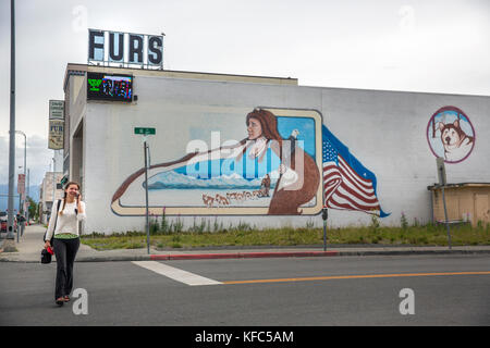 USA, Alaska, Anchorage, the Alaska Fur Exchange which is located in dowtown Anchorage Stock Photo