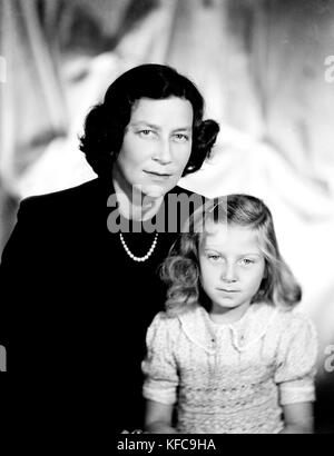 Princess Eugenie of Greece (1910-1989), wife of Prince Dominik Radziwill and daughter of Prince George of Greece and Princess Marie Bonaparte, with her daughter Tatiana Radziwill.  1955  Taponier Photo Photo12.com - Coll. Taponier Stock Photo