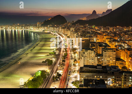 BRAZIL, Rio de Janiero, a view of Copacabana Beach at night Stock Photo