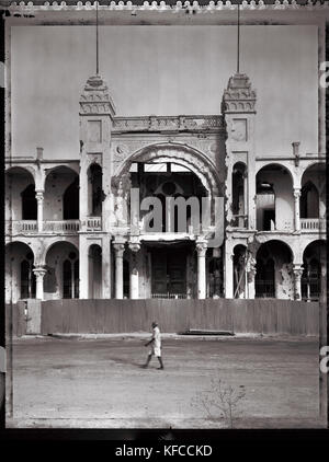 ERITREA, Massawa, the central post office in Massawa which was cluster bombed and riddled with bullet holes (B&W) Stock Photo