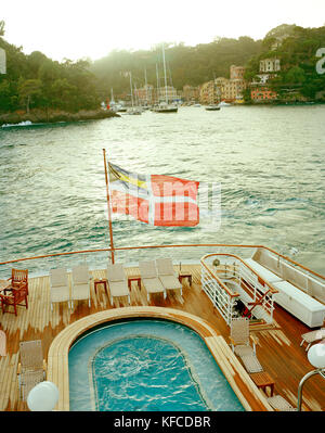 ITALY, Europe, elevated view from the back of a cruise ship leaving Portofino Stock Photo