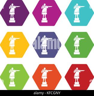 Columbus monument icon set color hexahedron Stock Vector