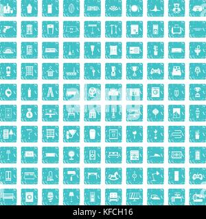 100 home icons set grunge blue Stock Vector