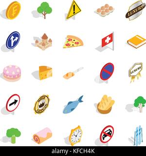 Swiss icons set, isometric style Stock Vector