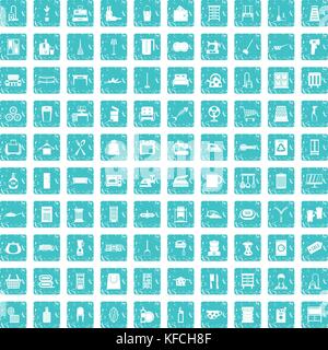 100 housework icons set grunge blue Stock Vector