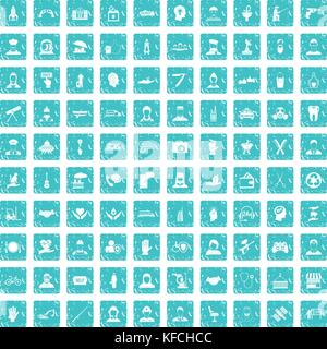 100 human resources icons set grunge blue Stock Vector