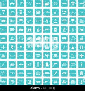 100 industry icons set grunge blue Stock Vector