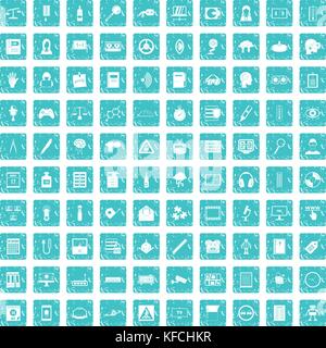 100 information icons set grunge blue Stock Vector