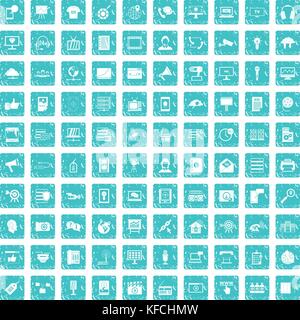 100 information technology icons set grunge blue Stock Vector