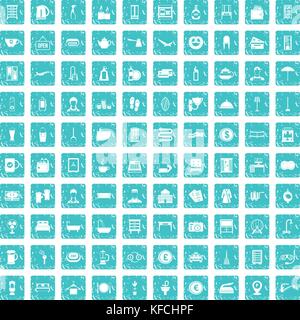 100 inn icons set grunge blue Stock Vector