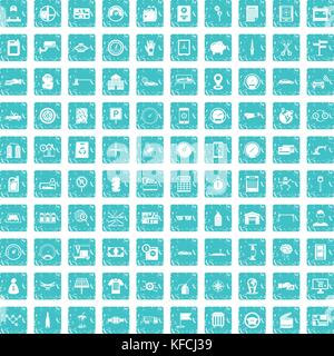 100 auto repair icons set grunge blue Stock Vector